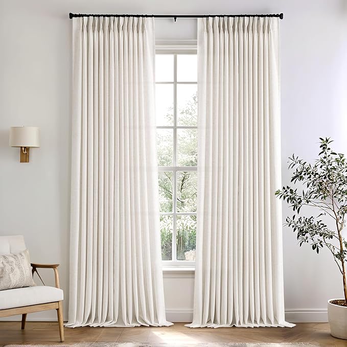 Memory Trained Pinch Pleated Curtains 100 Inches Long, Viral Linen Pinch Pleat