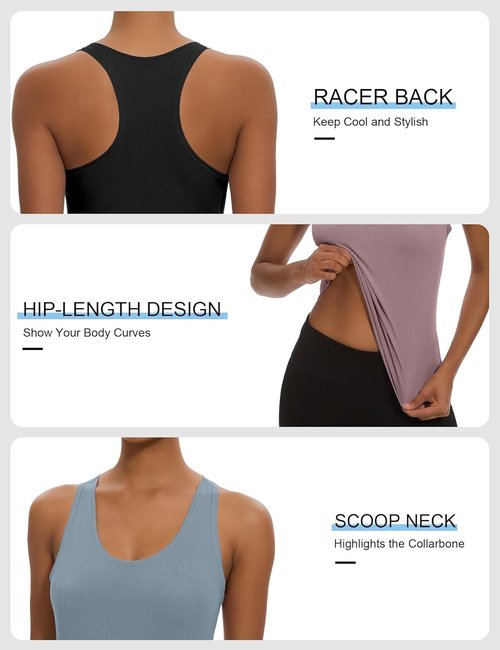 Dalavch Women's Workout Racerback Tank Tops - 5 Pack Spandex Crop for Yoga & Gym Activities