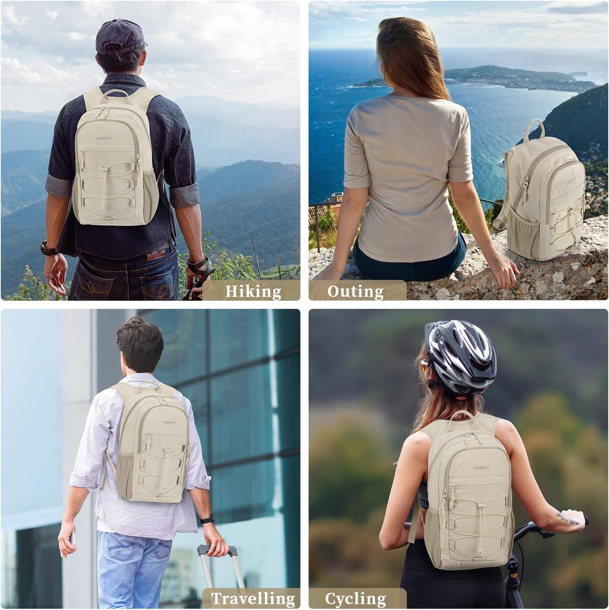 ZOMFELT Lightweight 15L Hiking Backpack - Water Resistant & Packable Daypack for Travel | Beige