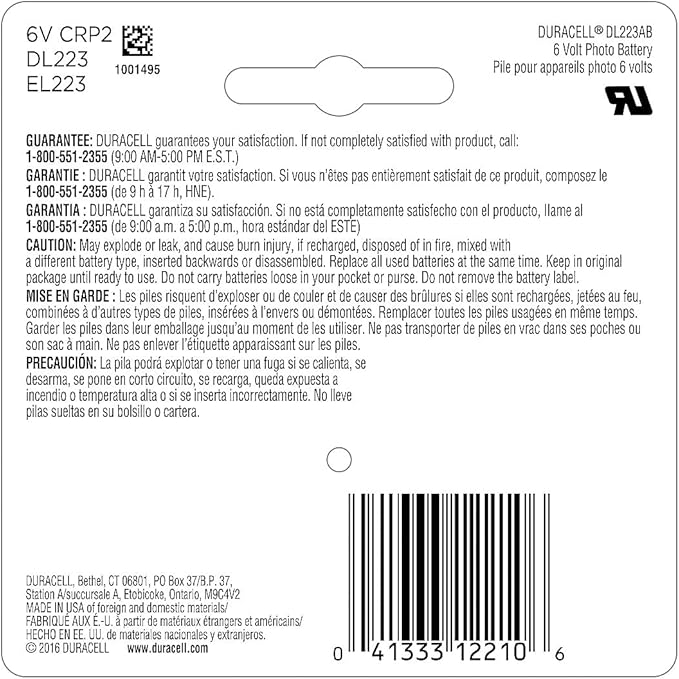 Duracell 223-6V Lithium-Battery, 223 6 Volt High Power Ultra Lithium-Battery