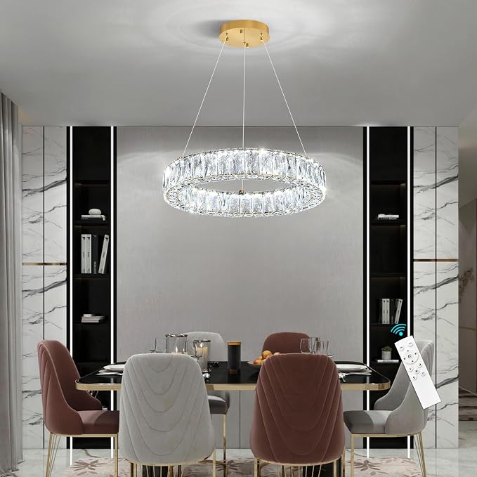 HAIXIANG Modern Crystal Chandelier Dimmable LED 16 Inch Ring Pendant Lights