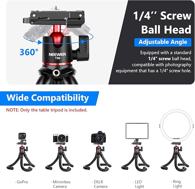 NEEWER Camera Tripod with Remote, Mini Flexible Vlog Phone Tripod Stand with