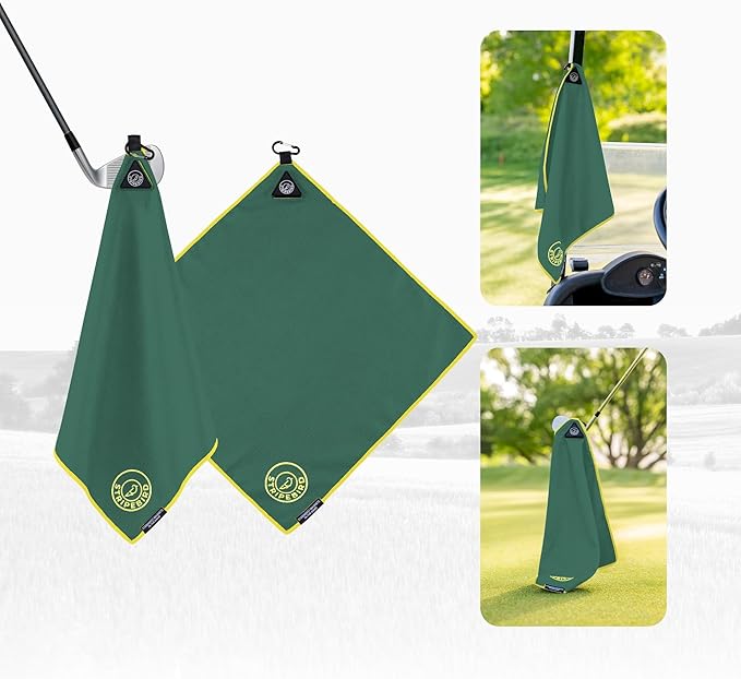 Stripebird - Magnetic Golf Towel (Green) - Microfiber Golf Towel with Built-in Ultra-Strong Neodymium Magnetic Towel - 18" x 18" Golf Bag Towel
