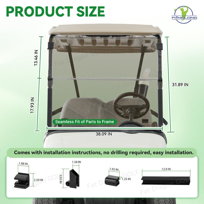Panglong EZGO RXV Windshield Tinted, Golf Cart Windshield with all Windshield Clips for 2008-Up EZGO RXV Models -38.09"W X 31.89"H, No Drilling Foldable EZGO Windshield