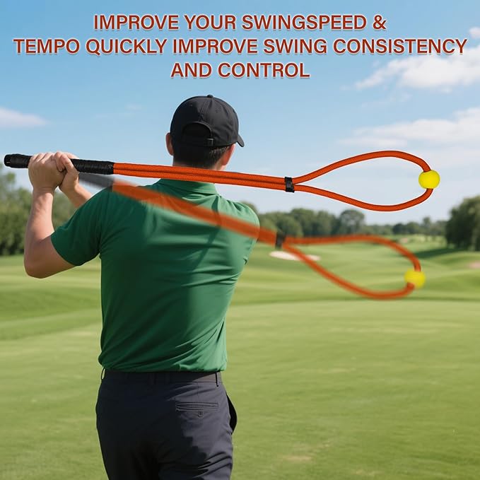 Golf Rope Swing Trainer, Golf Swing Training Aid to Improve Speed, Accuracy, Rhythm, Flexibility and Strength, Portable Golf Training Tool for Indoor/Outdoor Practice