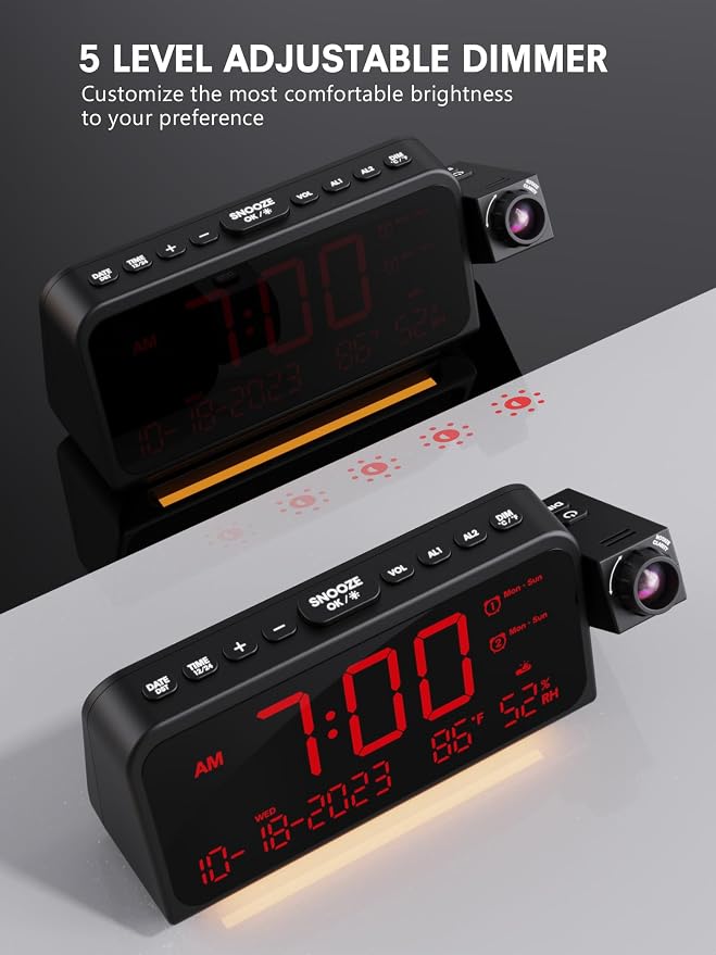 Projection Alarm Clock for Bedroom Ceiling, Digital Clock Projector