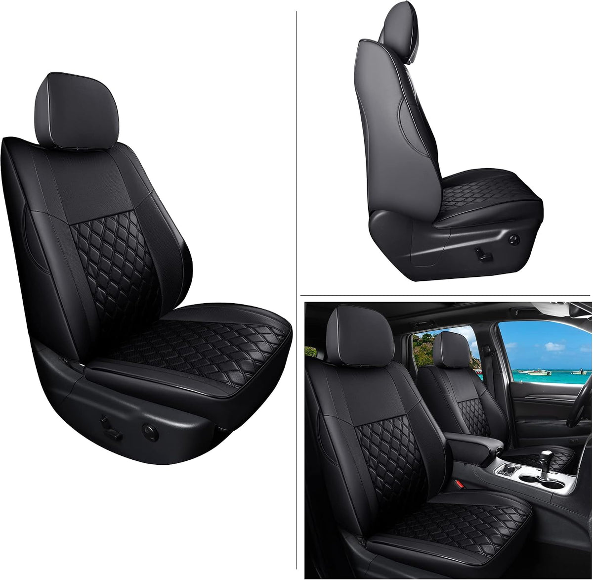 Huidasource Upgrade Jeep Grand Cherokee Seat Covers, Full Coverage Waterproof Leather Car Seat Covers, Custom Seat Cushion Protector Fit for Jeep Grand Cherokee 2011-2021 (Full Set/Black)