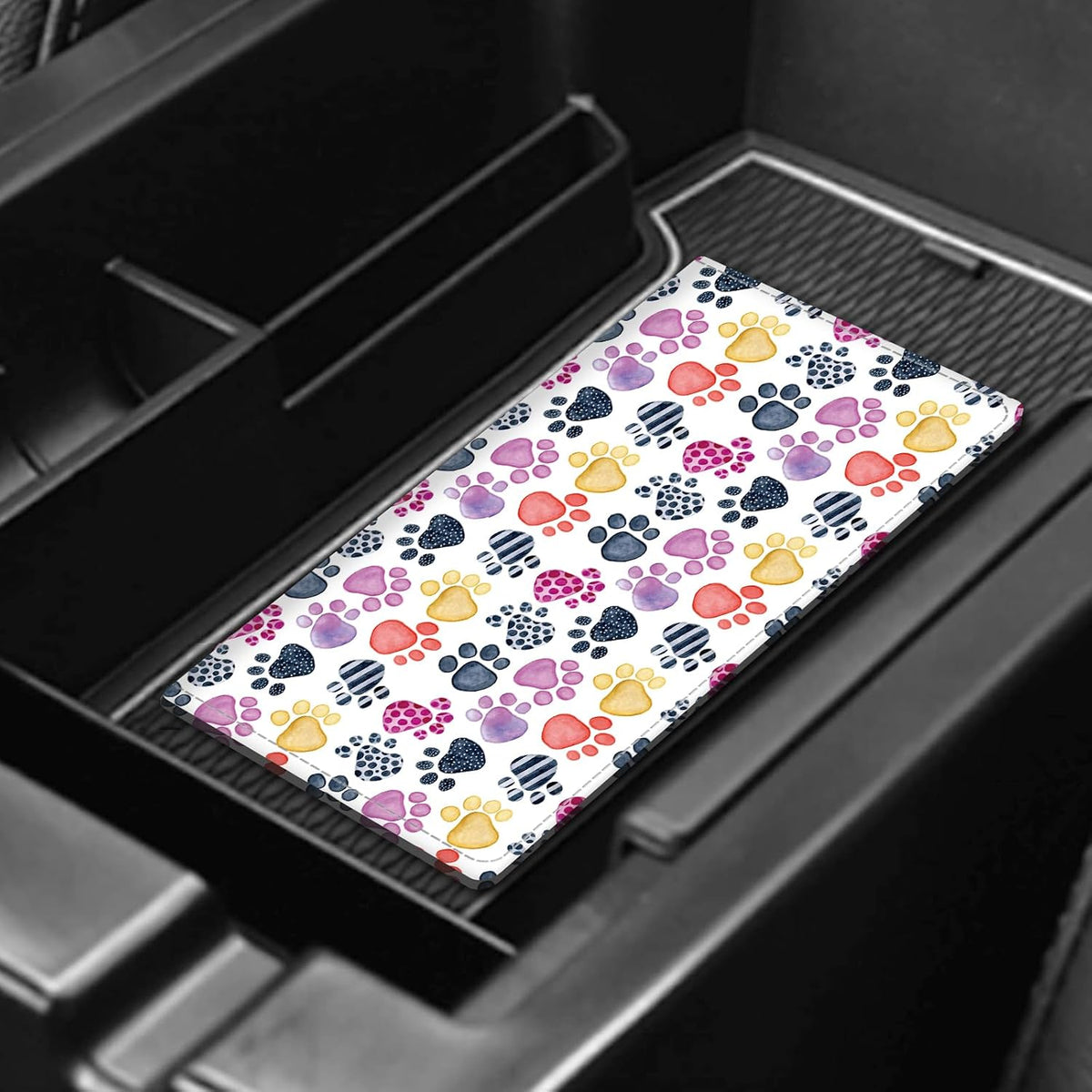 Leather Car Registration and Insurance Card Holder, Cute Car Accessories Vehicle Glove Box Car Organizer for Documents, Cards, License Colorful Dog Paws
