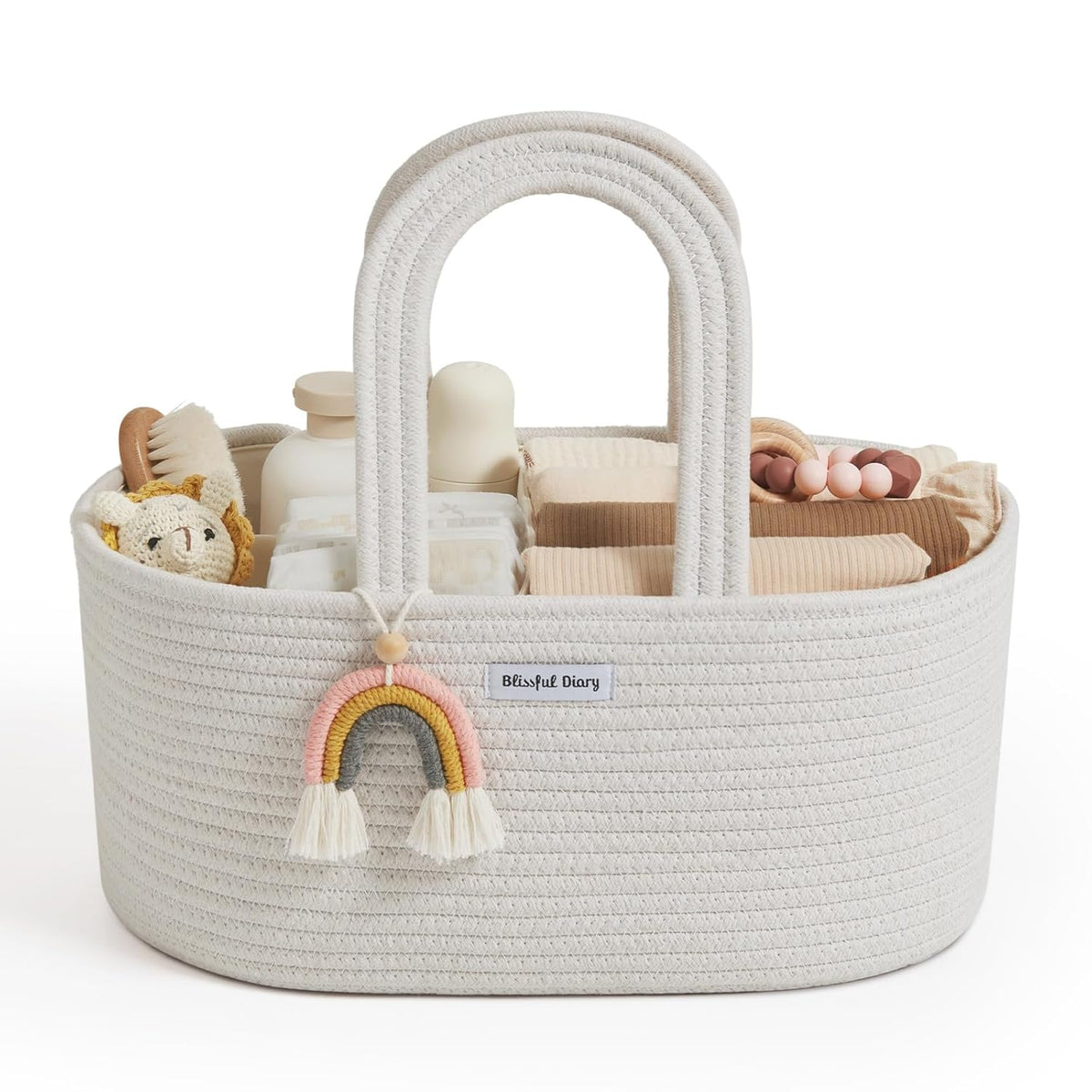 Blissful Diary Baby Diaper Caddy Organizer, Cotton Rope Diaper Caddy Basket, Large Storage Basket for Newborn Boys and Girls, Gift for Baby Shower List, Newborn Essentials, Mint Rainbow