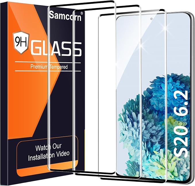 3 Pack Galaxy S20 Screen Protector, HD Clear Tempered Glass, Fingerprint Unlock
