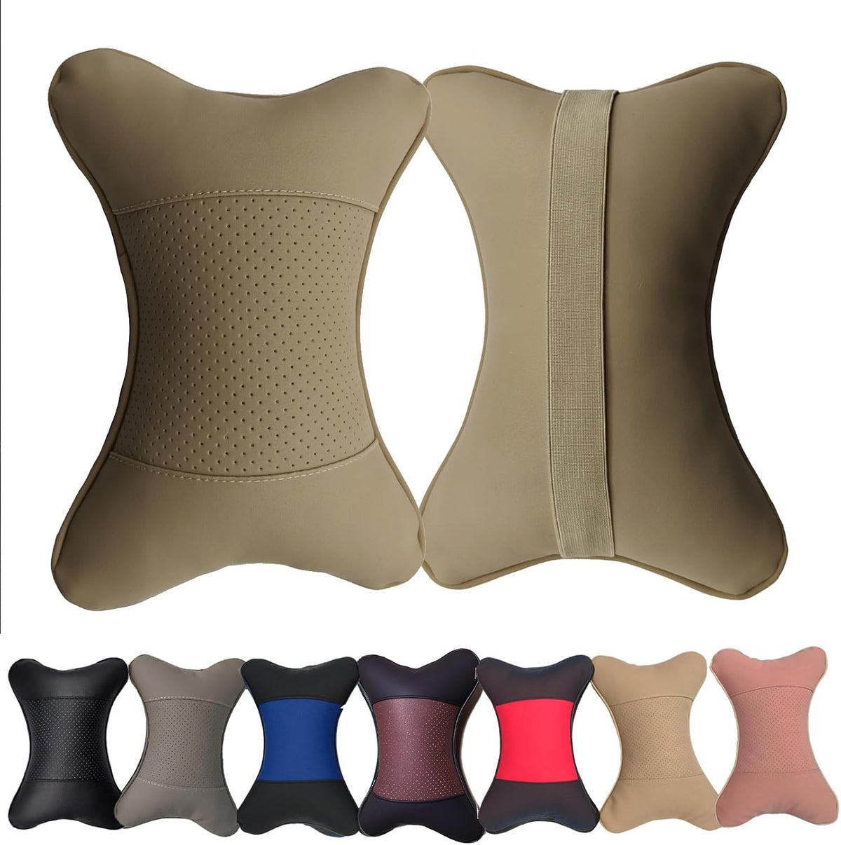 Car Neck Pillows Both Side Pu Leather 2pieces Pack Headrest Fit for Most Cars Filled Fiber Universal Car Pillow (Coffee)