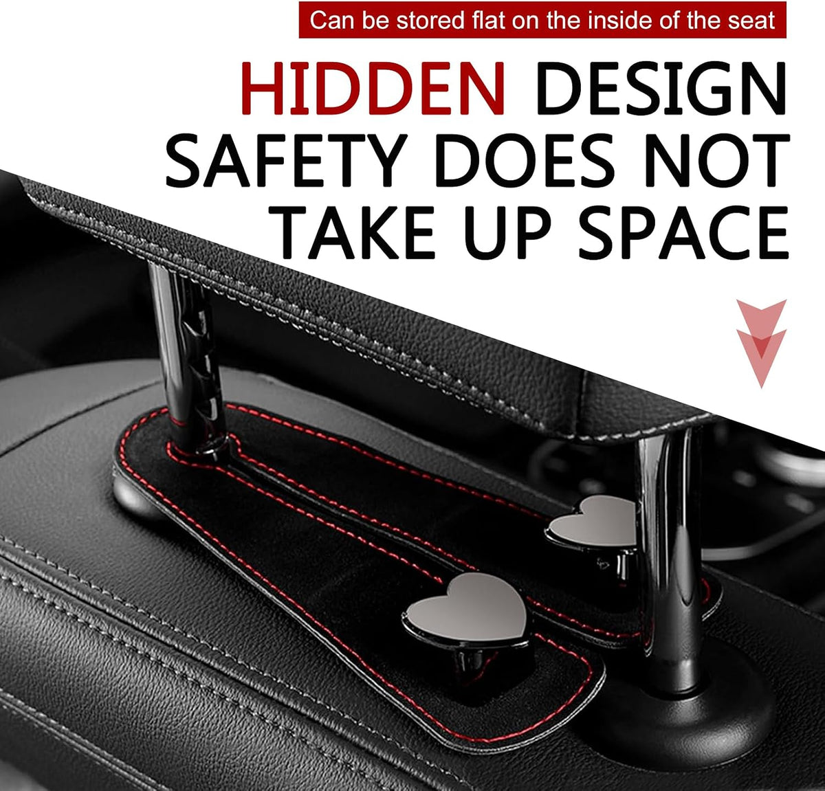 Car Hooks for Headrest, Luxurious Leather & Metal Multifunctional Anti-Slip Vehicle Hooks - Holds Bags, Umbrella, Wallet, Glasses | Universal Car Interior Storage Organizer (Black)