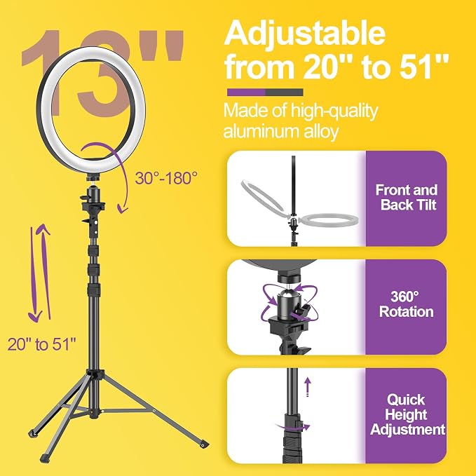 EMART 13" Ring Light with 55" Extendable Tripod Stands and Phone Holder