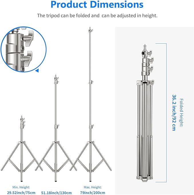 NEEWER 79"/2m Stainless Steel Light Stand, Spring Cushioned Heavy Duty