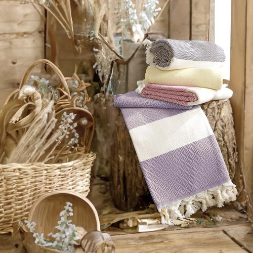 Bazaar Anatolia Turkish Beach Towel - Oversized 100% Cotton, Quick Dry & Sand Free - 71x39 Inches, Diamond Purple