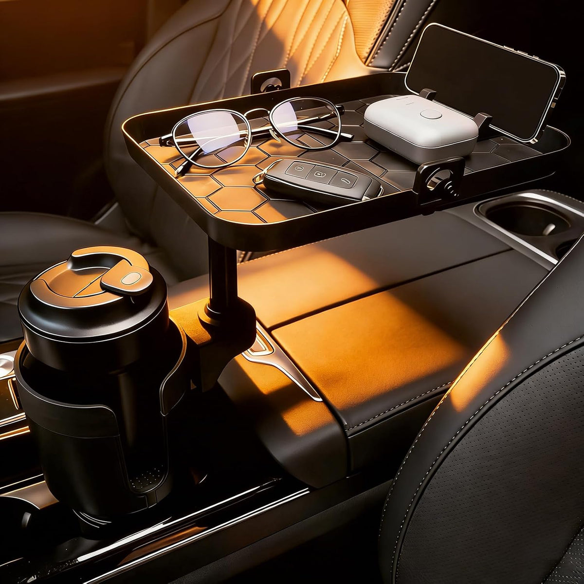 Car Cup Holder Expander Tray with Phone Slot