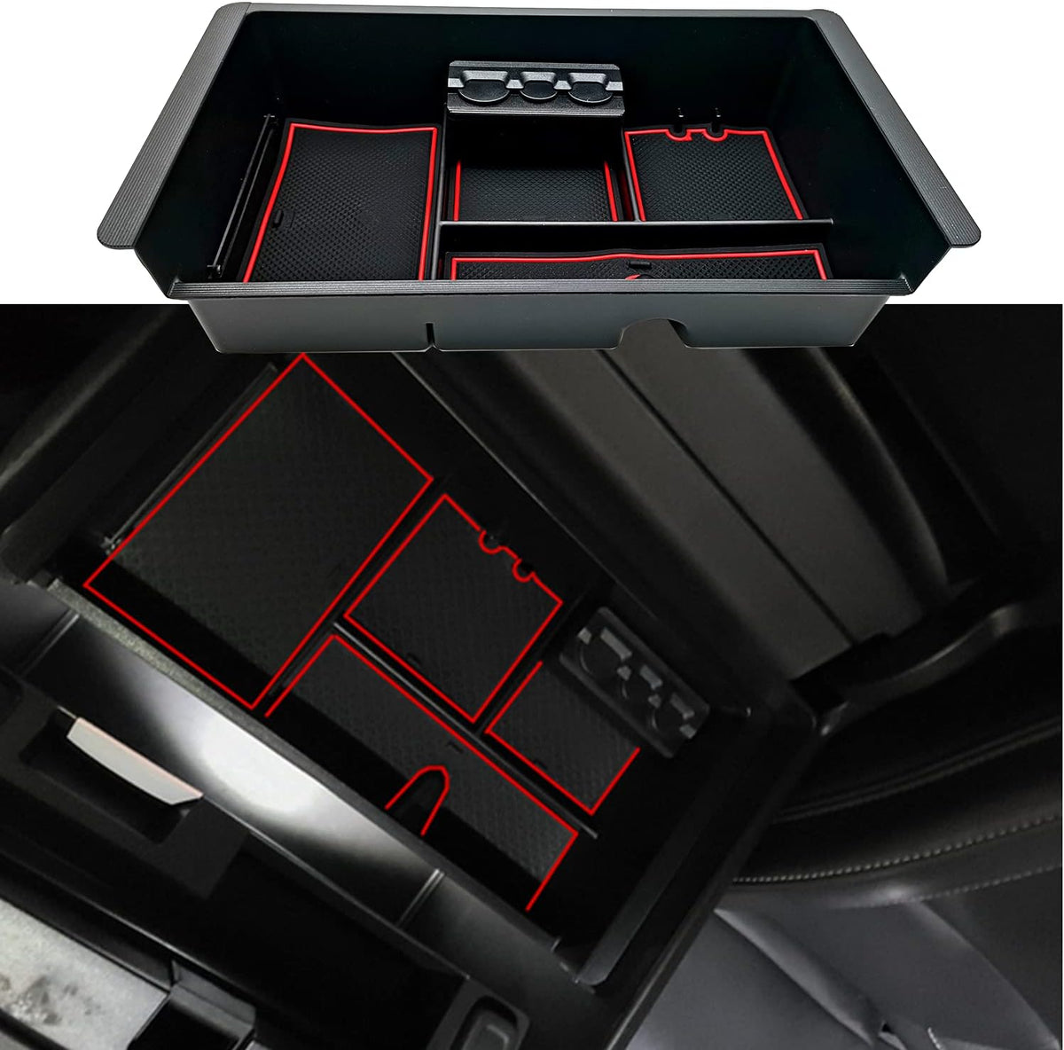 Center Console Organizer Tray Compatible with 2014-2018 GMC Sierra Accessories, (2015-2020) Yukon/Chevy Tahoe Silverado Suburban, Armrest Storage Box Replaces 22817343(Black)