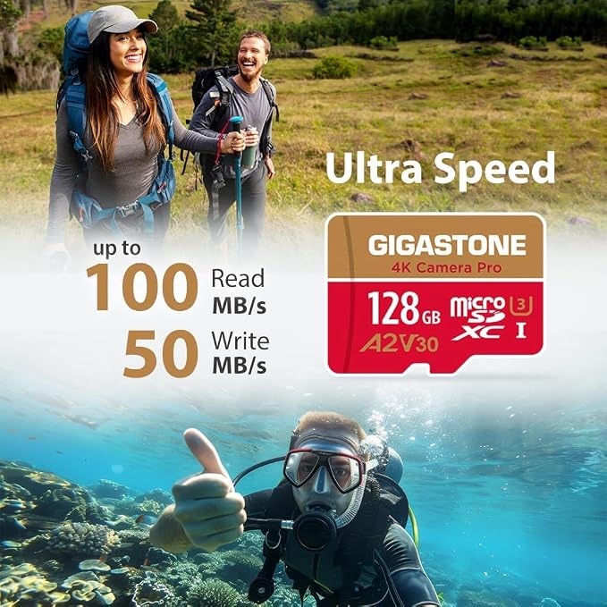 【5-Years Data Recovery】 GIGASTONE 128GB Micro SD Card, 4K Video Recording