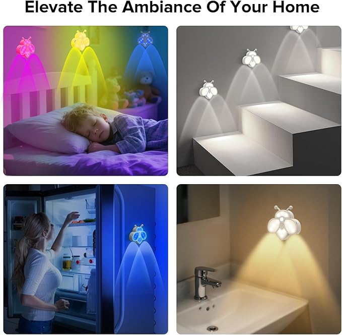 Motion Sensor Stair Lights Indoor - Rechargeable Dimmable RGBW & Warm White Night Light, Magnetic Mount Motion Activated Battery Lamp for Step Hallway Bathroom Cabinet Closet(Pink, 4 Pack)