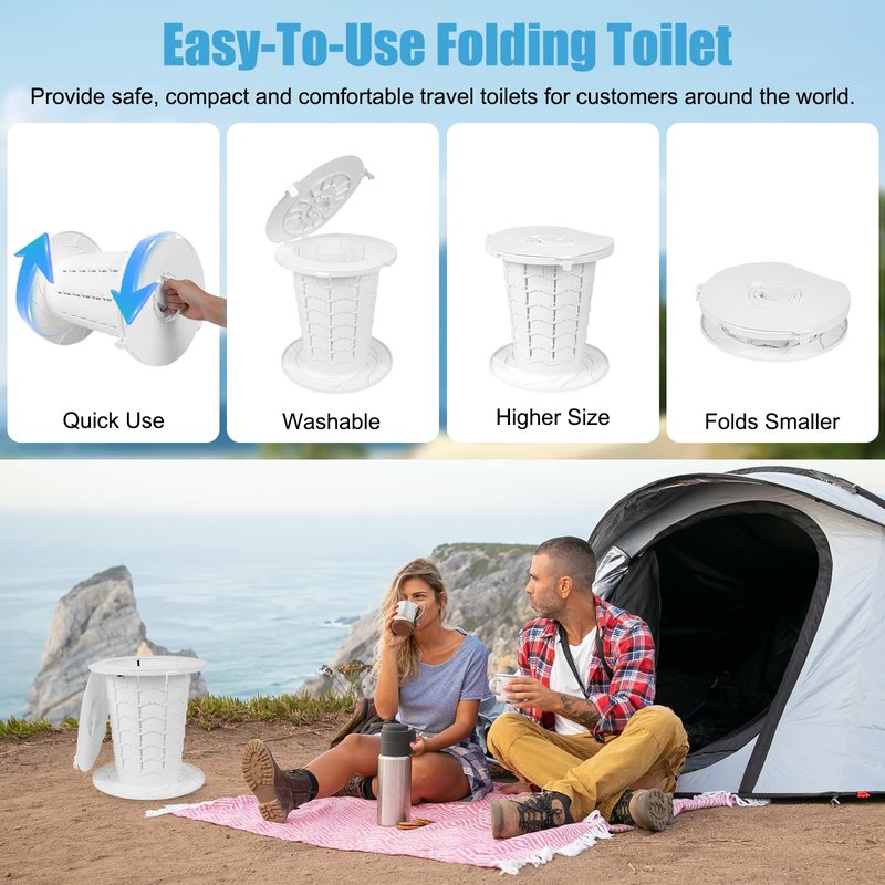 XL Portable Toilet - 13"H Adjustable Foldable Camping Toilet with Carrying Case, Strap,Toilet Bag for Camping, Hiking, Travel and Car- Lightweight and Quick Setup