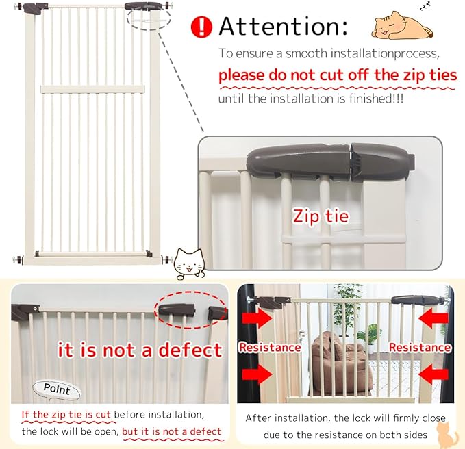 Lumizone Extra Tall Pet Gate 55.12" High Pressure Mounted 34.06"-38.38" Extra Wide (9 Sizes) 1.37" Gap for Cat Dog Stairs Doorway Hallway No Drilling Auto-Close (34.06"-38.38" W, Cream White)