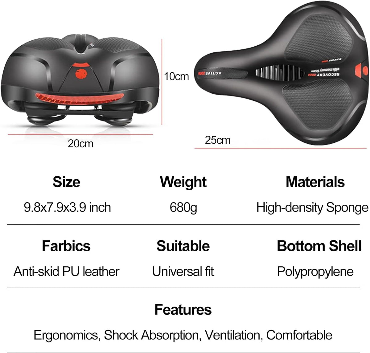 TOPCABIN Comfort Bike Saddle - Dual Shock Absorbing, Thickened Memory Foam, Waterproof | Universal Replacement for Indoor Cycling
