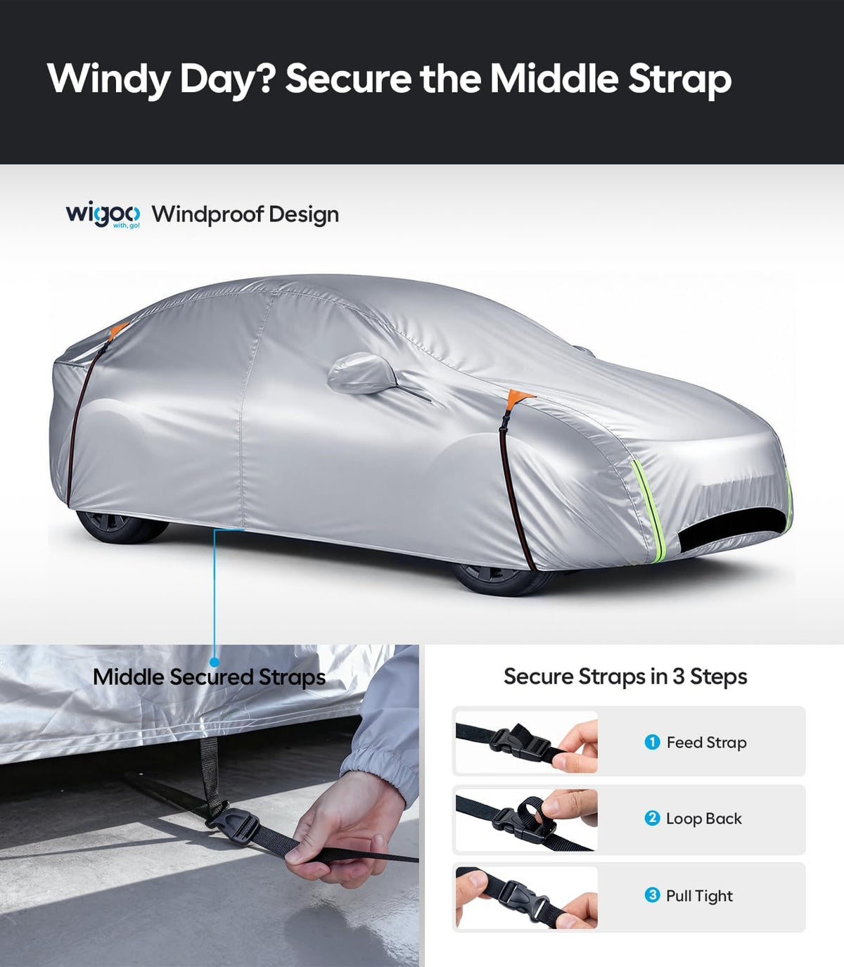 Wigoo Tesla Model Y Car Cover Accessories (2020–2026), Custom Fit All-Weather Outdoor, Waterproof UV Sun & Heat Protection, Ventilated Design, Windproof, Smooth Paint-Safe Lining, Charging Port Zipper