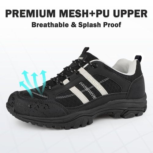 Knixmax Womens Hiking Shoes Lightweight Trail Runners Non-Slip Trekking Walking Sneakers Water Resistant Summer Outdoor Athletic Shoe for Woman Black EU 38