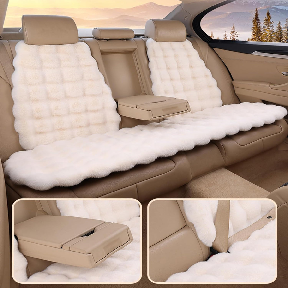 Luxury Thickened Plush Car Seat Cushion Set,Soft Fluffy Protector Warm Faux Rabbit Fur Non-Slip Front and Back Seat Covers (Coffee,6pcs)