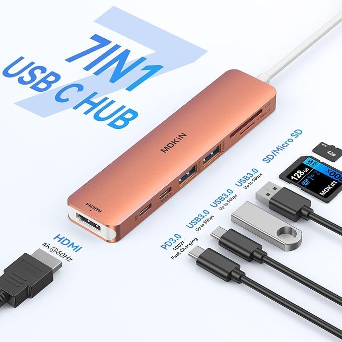 USB C Hub HDMI Adapter for MacBook Pro/Air, MOKiN 7 in 1 USB C Dongle
