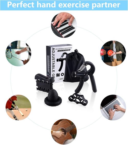 Grip Strength Trainer Kit by [Brand Name] - 5-Piece Set for Enhanced Hand Strength & Injury Recovery | Includes Finger Exerciser, Stress Relief Ball & More