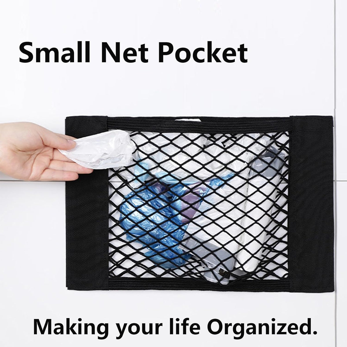 Universal Mesh Cargo Net with Tape Stickers Car Stretchable Storage Net Wall Sticker Organizer Pouch Bag Storage Mesh Net for SUV Car Trunk Storage(15.7x9.8 Inch)