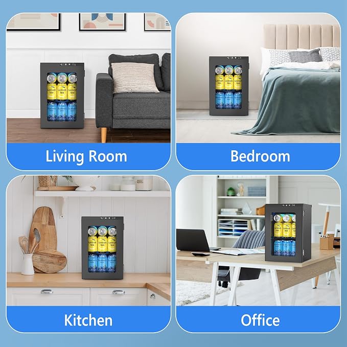 COWSAR Commercial Beverage Refrigerator 24-Can Mini Fridge, Countertop Wine Cooler Small Adjustable Digital Thermostat, LED Light, Freestanding Countertop Drink Refrigerator for Home, Bar & Office