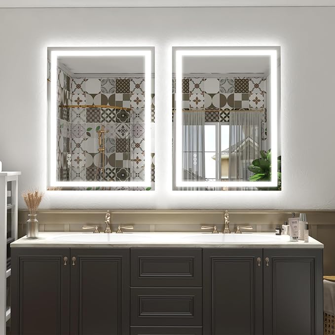 44x36 LED Lighted Mirror for Bathroom Wall, Dimmable Vanity Mirror with Lights, Anti-Fog, ETL Listed (Backlit and Front Lit)