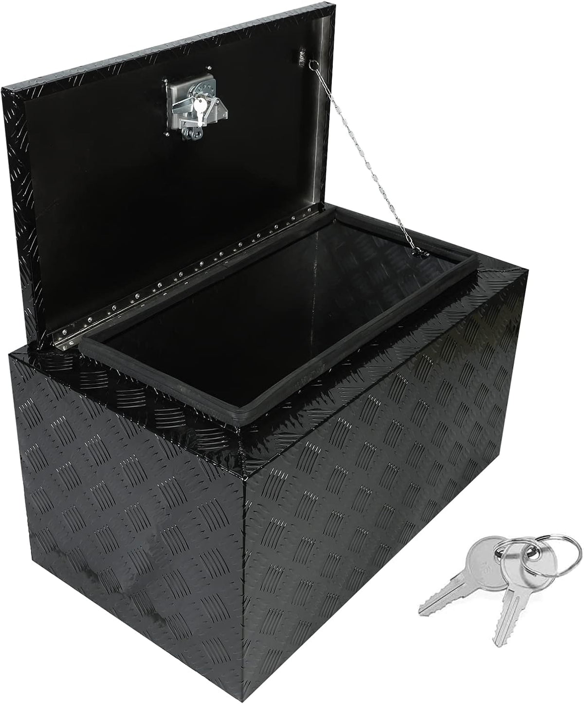 30"x17"x17.75" Black Aluminum Pickup Truck Bed Tool Box underbody Trailer Storage Box Flatbed Tool Box and Lock Keys