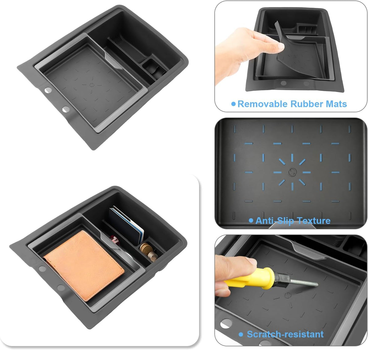 Double Layer, 2027 Telluride Center Console Organizer for Kia Telluride (SX Prestige, X-Line SX Prestige, X-Pro SX Prestige),Durable ABS&Anti-Slip Rubber Console Tray 2027 Telluride Accessories