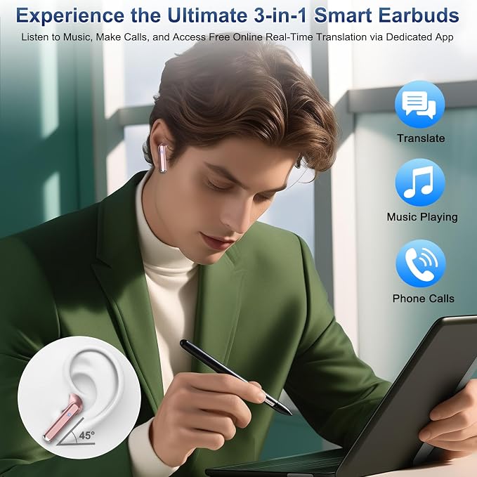 2026 AI Translation Earbuds Real Time, 165 Language Translator Earbuds 3-in-1