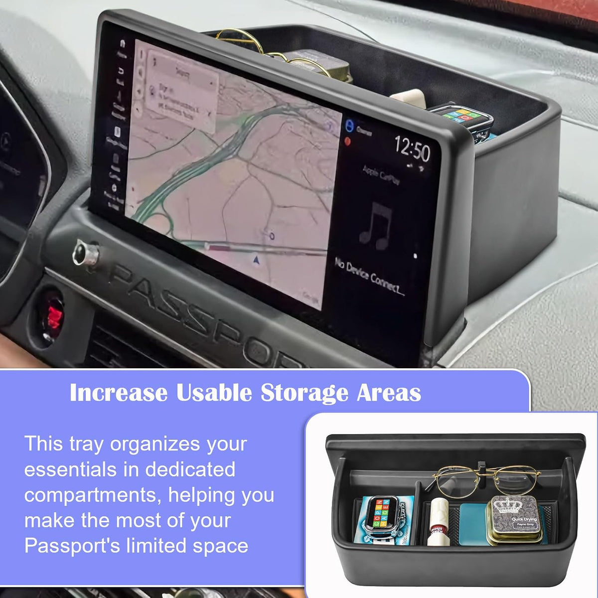 RUNROAD Dashboard Storage Organizer Tray Compatible with 2026 Honda Passport Accessories, Center Console Tray For Passport Behind Screen Armrest Organizer Dash Board