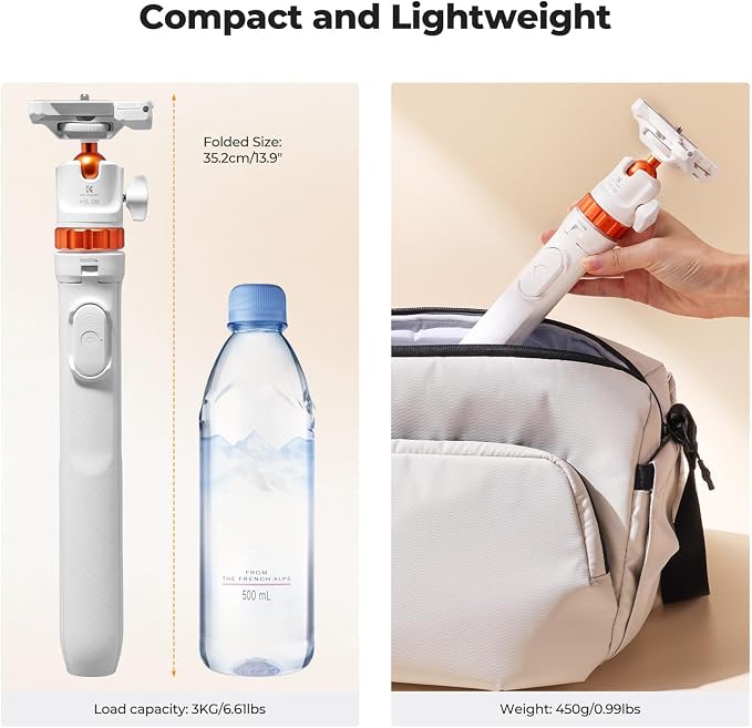 K&F CONCEPT MS08 62'' Selfie Stick Tripod, 2-in-1 Extendable White Phone Tripod