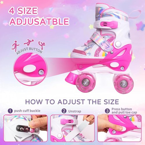 Nattork Adjustable Rainbow Roller Skates for Kids - Light Up Wheels | Perfect Birthday Gift