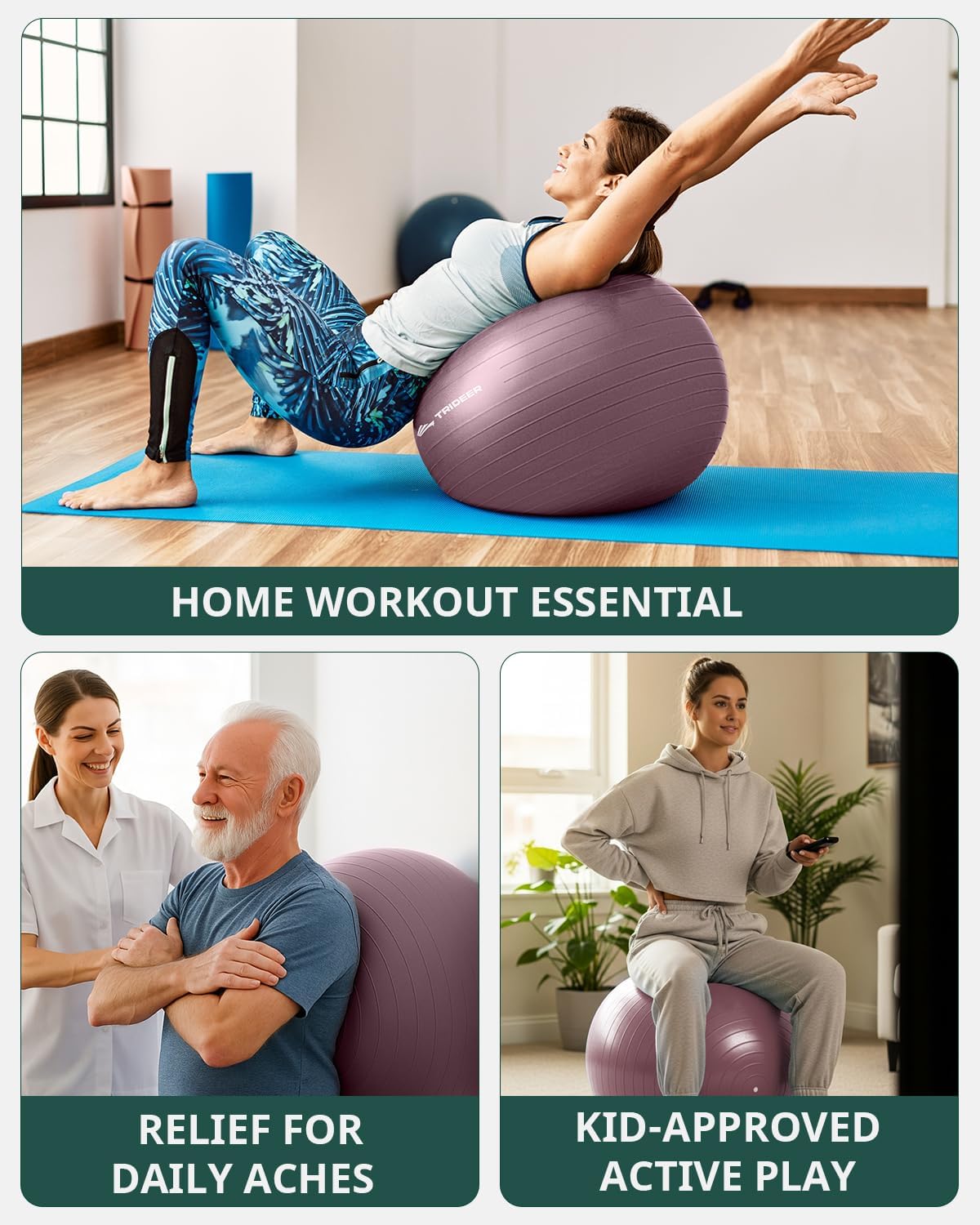 Trideer Exercise Ball - Stability Ball for Yoga, Pilates & Core Training | Office Seating & Balance Improvement