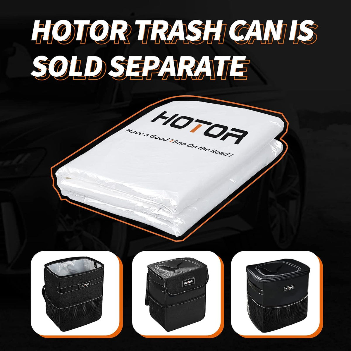 HOTOR Car Trash Can Black and Trash Bags Car Trash Can(2 Gallons 50 Pack)