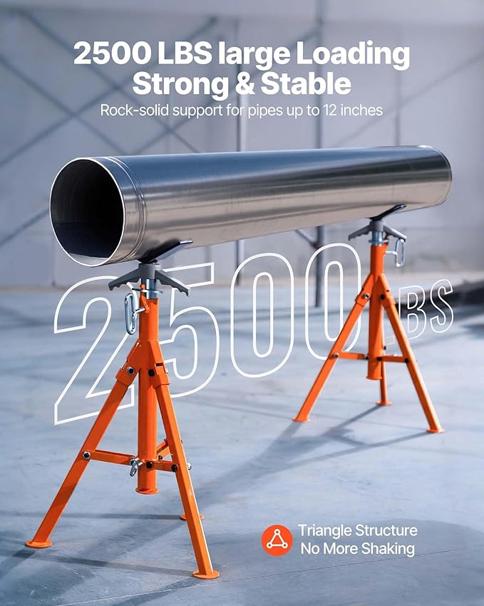 VEVOR Pipe Stand, 2500LBS Heavy Duty Pipe Jack Stands, 27.2"-52" Height Adjustable V Head Pipe Stand, 45# Steel Folding Jack Stand for 1/2-12 inches Pipes