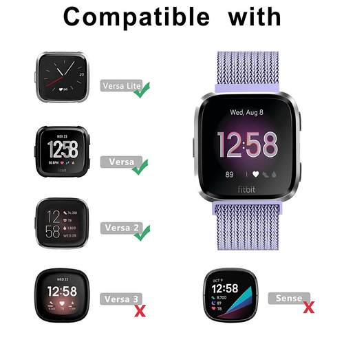 Meikeio Bands Compatible with Fitbit Versa 2/1/Lite, Stainless Steel Metal Mesh Band, Wristbands Replacement Strap Sport Loop(Lavender,S)