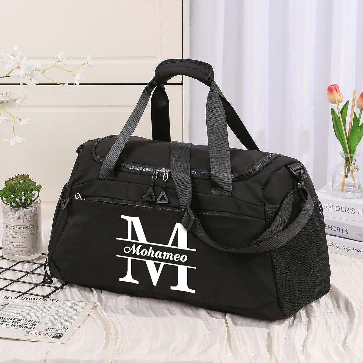 Skiennix Personalized Travel Duffel Bag - Custom Letter Oxford Cloth Gym Bag with Wet Pockets | Ideal for Men & Women