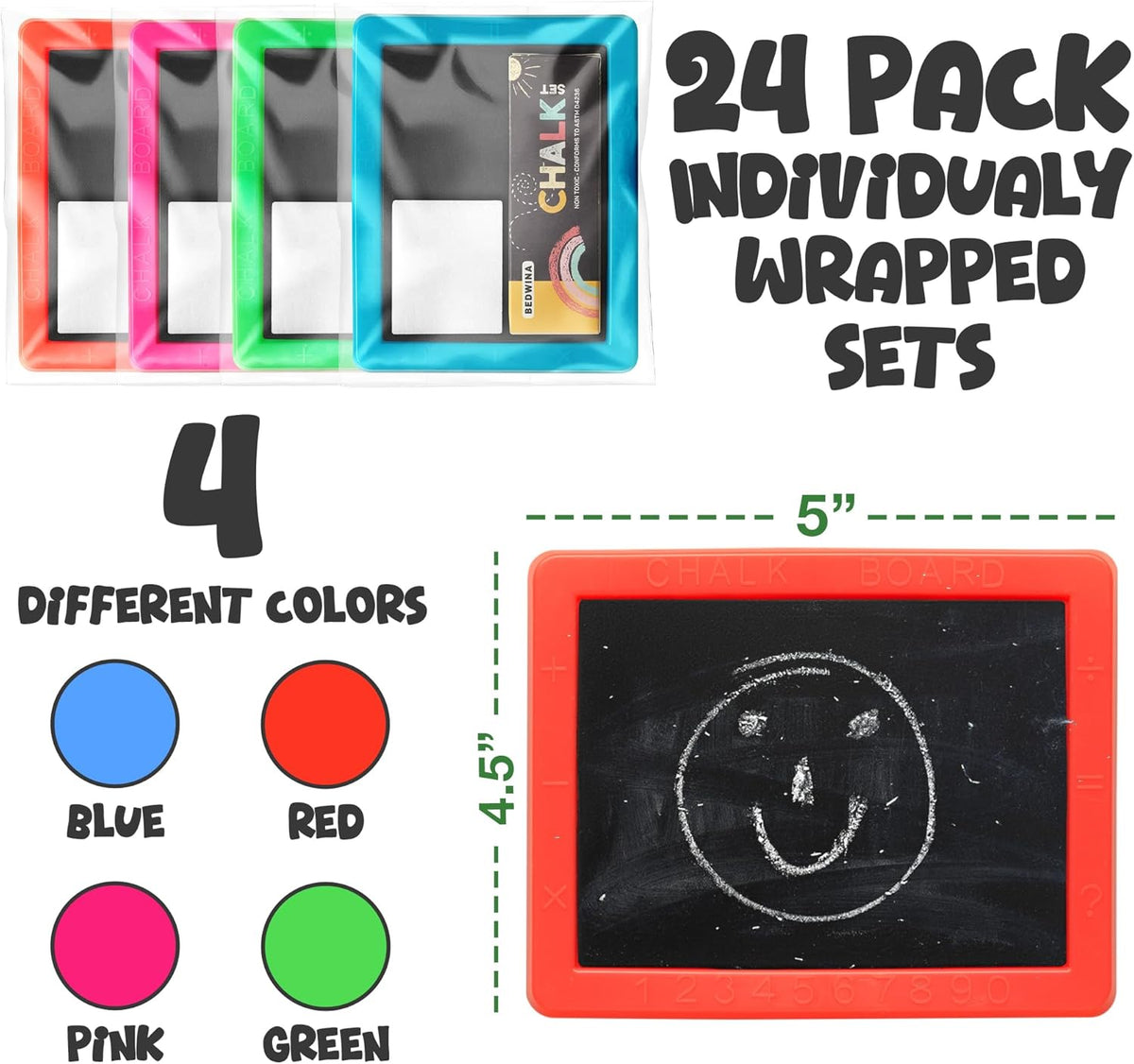 Skiennix Mini Chalkboard Set - Pack of 24 with 2 Chalk Sticks & Eraser | Perfect Birthday Party Favors for Kids