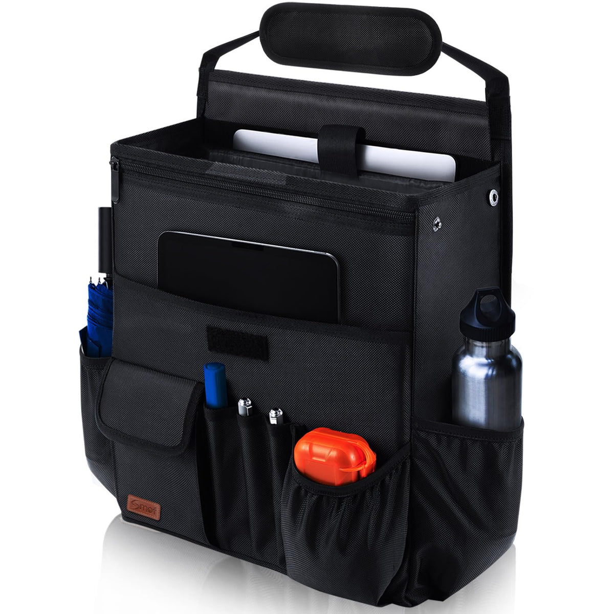 Smof Car Organizer for Front Seat - Hanging Car Seat Storage Organizer for Office/Kids/Truck,Multiple Pockets Car Seat Organizer with Separately Pokect for Laptop, Cup Holde & Travel Accessories