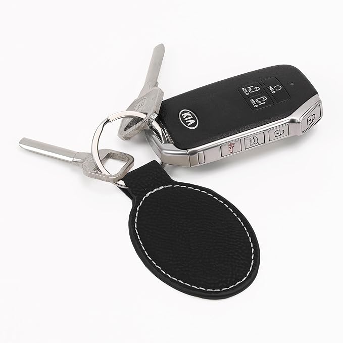 LaserGram Oval Keychain, Palm Trees, Personalized Engraving Included (Black with Silver)