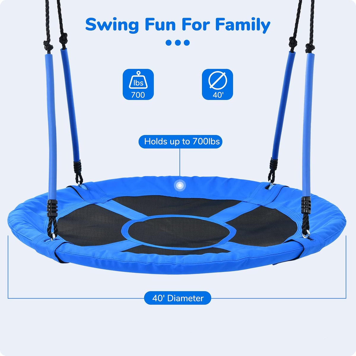 Trekassy 40" Round Tree Swing - 700lbs Capacity | Waterproof 900D Oxford with Handles & 2 Hanging Straps - Blue