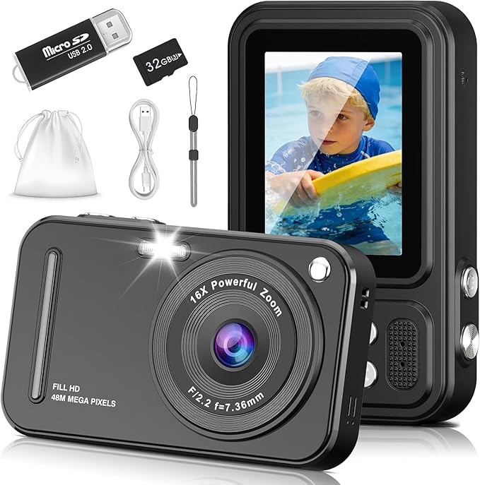 Digital Camera for Kids, 48MP FHD 1080P Point and Shoot Digital Cameras